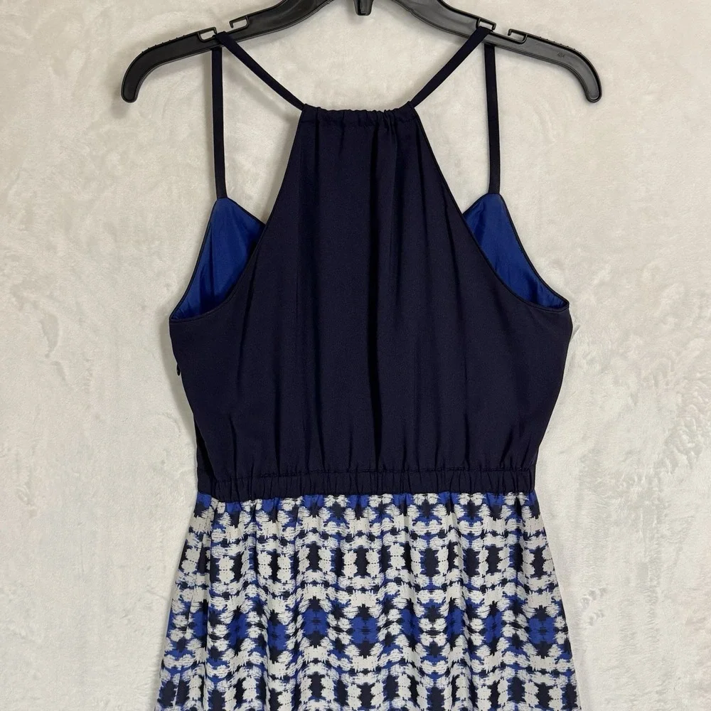 J.CREW Racerback Maxi Dress‎ Size 2 Blue Tie Dye Casual Boho Retro Coastal Slit